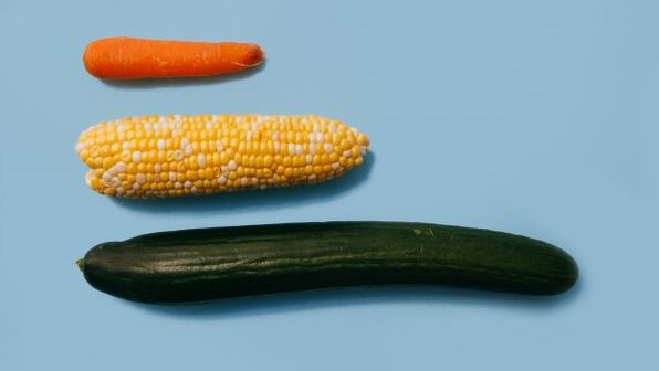 Diferite dimensiuni ale unui membru masculin folosind exemplul legumelor